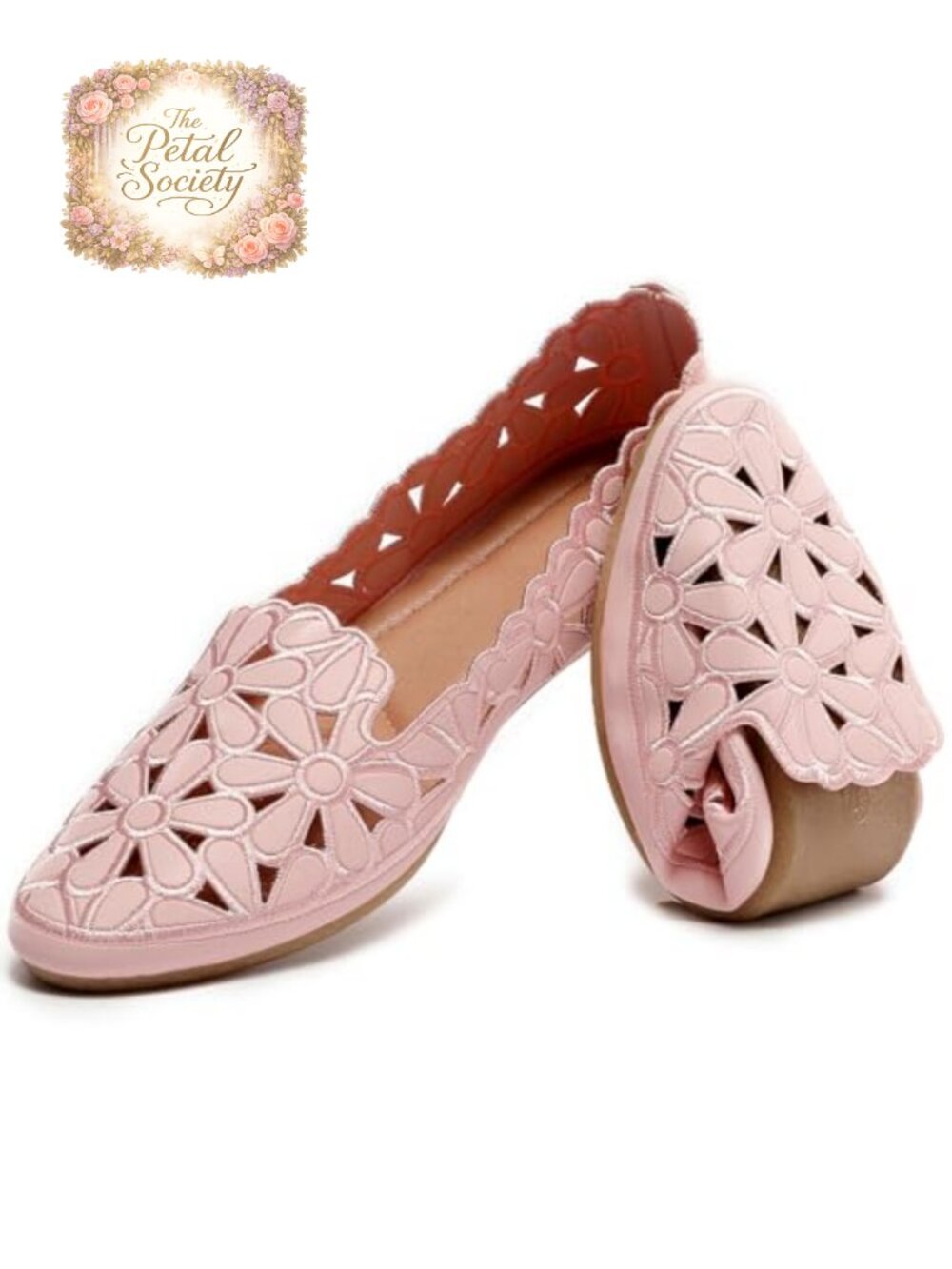 Women's Floral Ballet Flats Slip On Faux Leather Dress Shoes